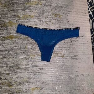 Victoria's Secret Blue Lace Thong with Logo Waistband